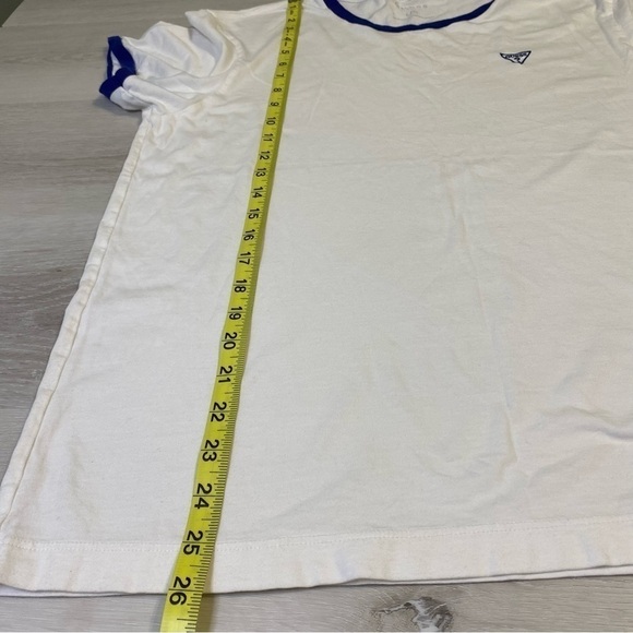 Guess White/Navy Ringer Retro Embroidered Logo T-Shirt, size L - Picture 9 of 10